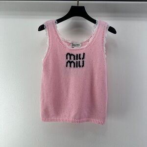 Miu Miu Pink Lace-Trimmed Knit Top
